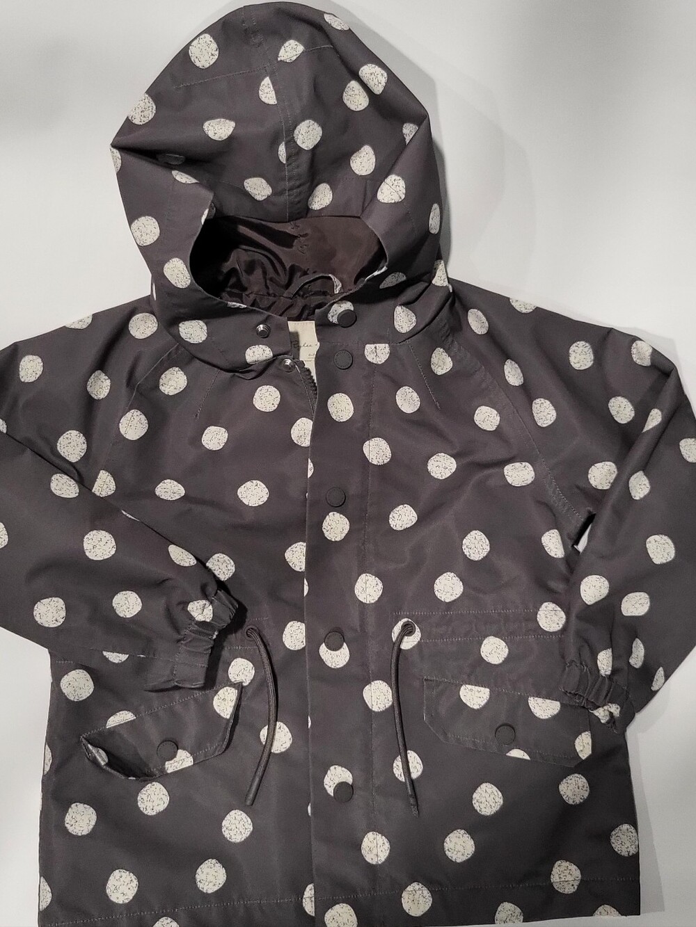 Rylee + Cru Charcoal Hooded Raincoat with White Polka Dots